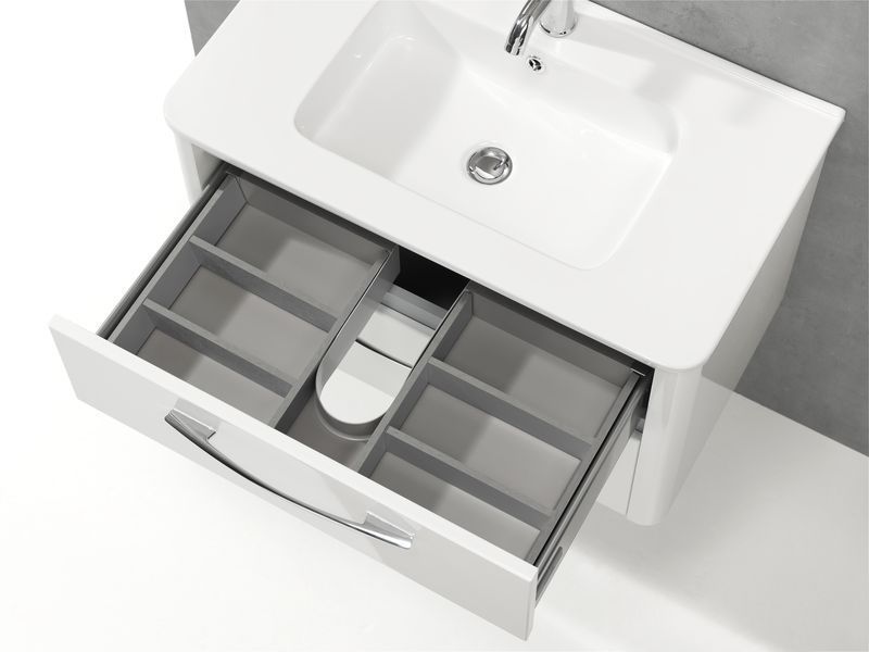 Купить ibx asun 80 см: зеркальный шкаф с led подсветкой, тумба (2 ящика) со скрытыми ручками и белая керамическая раковина, цвет мебели натуральный оптом