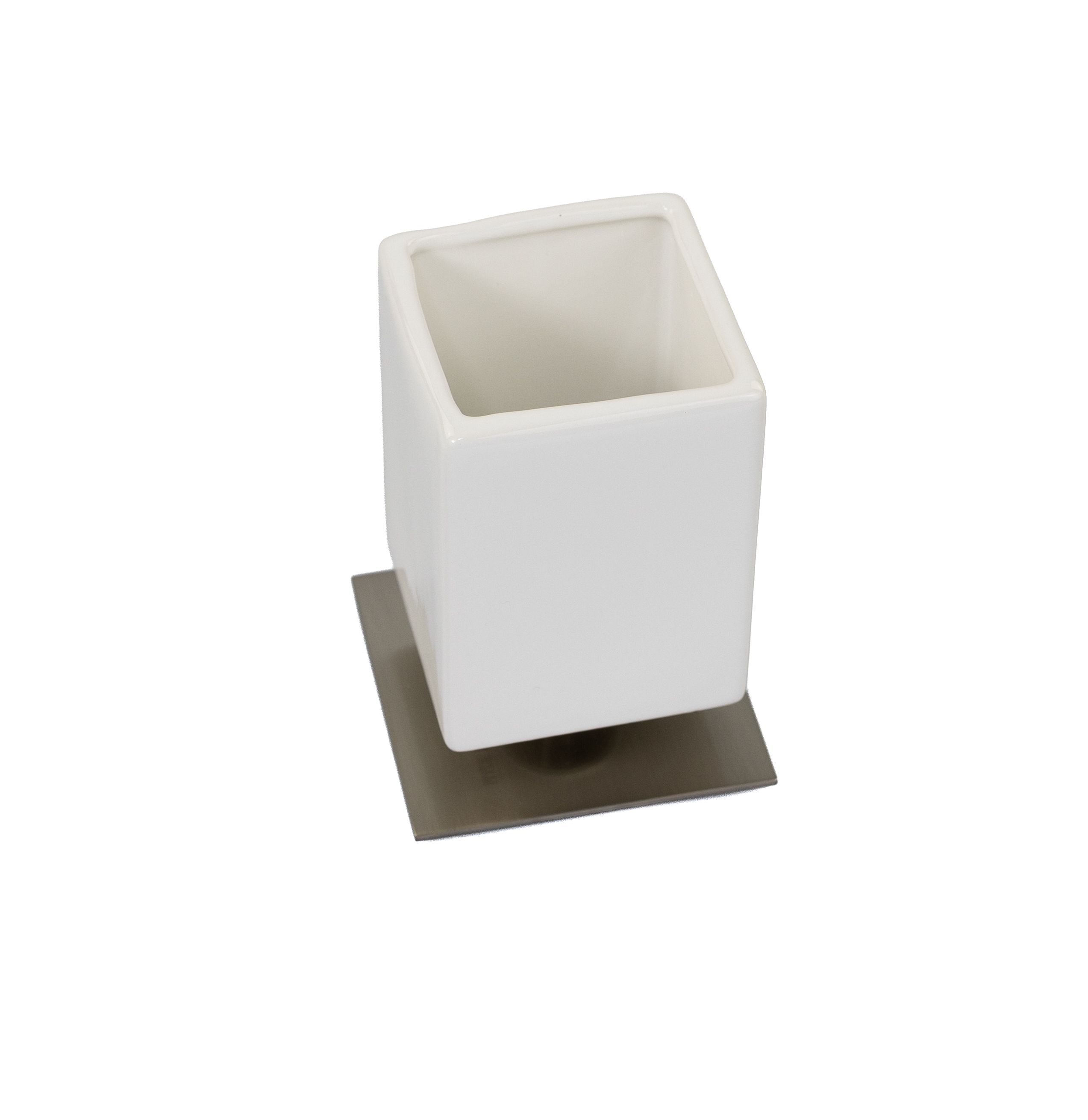 Купить stil haus urania, настольный керамический стакан на ножке, цвет никель сатин - белая керамика оптом