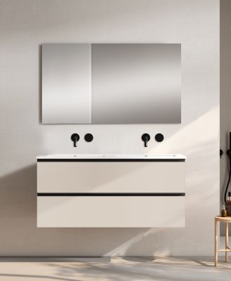 Купить visobath granada, тумба 120 см, 2 ящика c черными ручками, цвет бежевый матовый лак (cotton) оптом