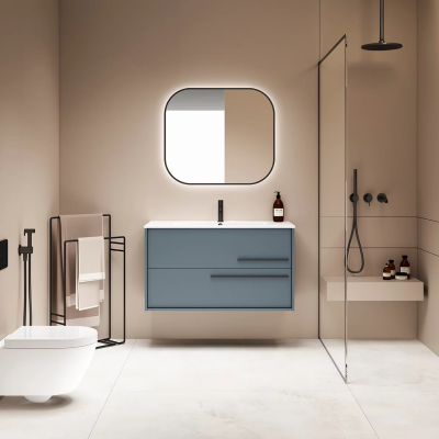 Купить visobath aqua, тумба 100 см, 2 ящика c ручками графит, цвет светло-синий матовый (avio) оптом