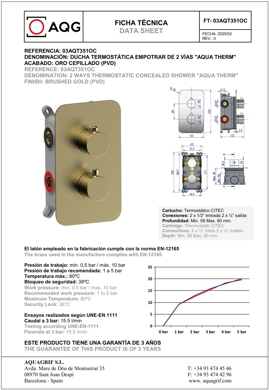 Купить aqg aqua, душевой комплект на 2 потребителя:c термостатом, с круглым верхним душем 25х25 см и кронштейном, цвет матовое золото (pvd) оптом