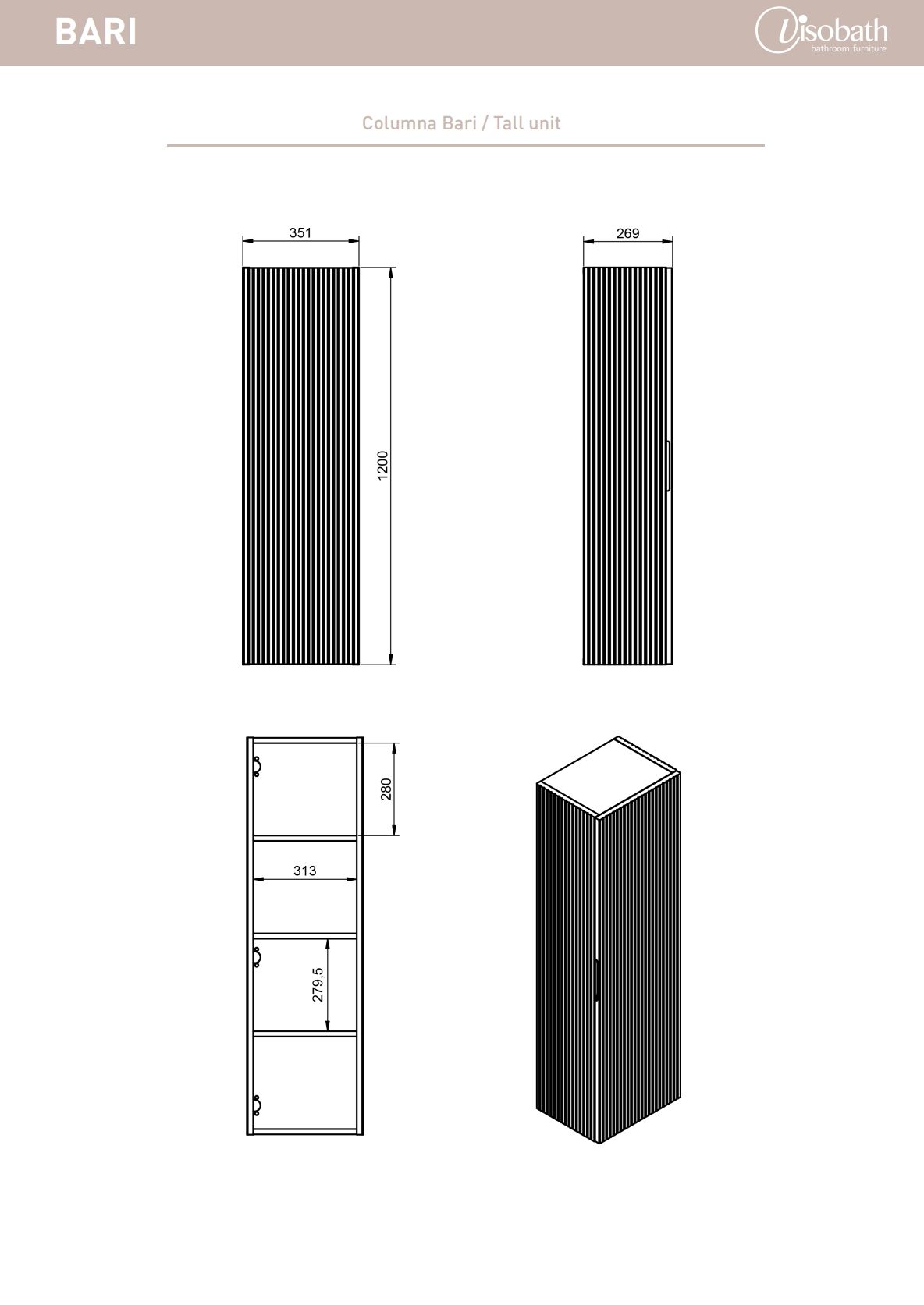 Купить visobath bari, пенал 35 см, 1 распашная дверь, цвет темно-синий матовый (navy) оптом