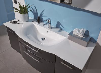 Купить puris linea 130 см: тумба (2 ящика, 2 двери) и раковина из мин литья, цвет мебели белый глянцевый