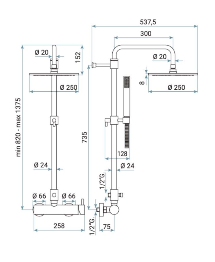 Купить смесители Emmevi Piper, душевая колонна из латуни, регулируемая по высоте 82-137,5 см: со смесителем и круглым антикальковым верхним душем 25 см, цвет черный ма оптом Купить смесители Emmevi Piper, душевая колонна из латуни, регулируемая по высоте 82-137,5 см: со смесителем и круглым антикальковым верхним душем 25 см, цвет черный ма оптом
