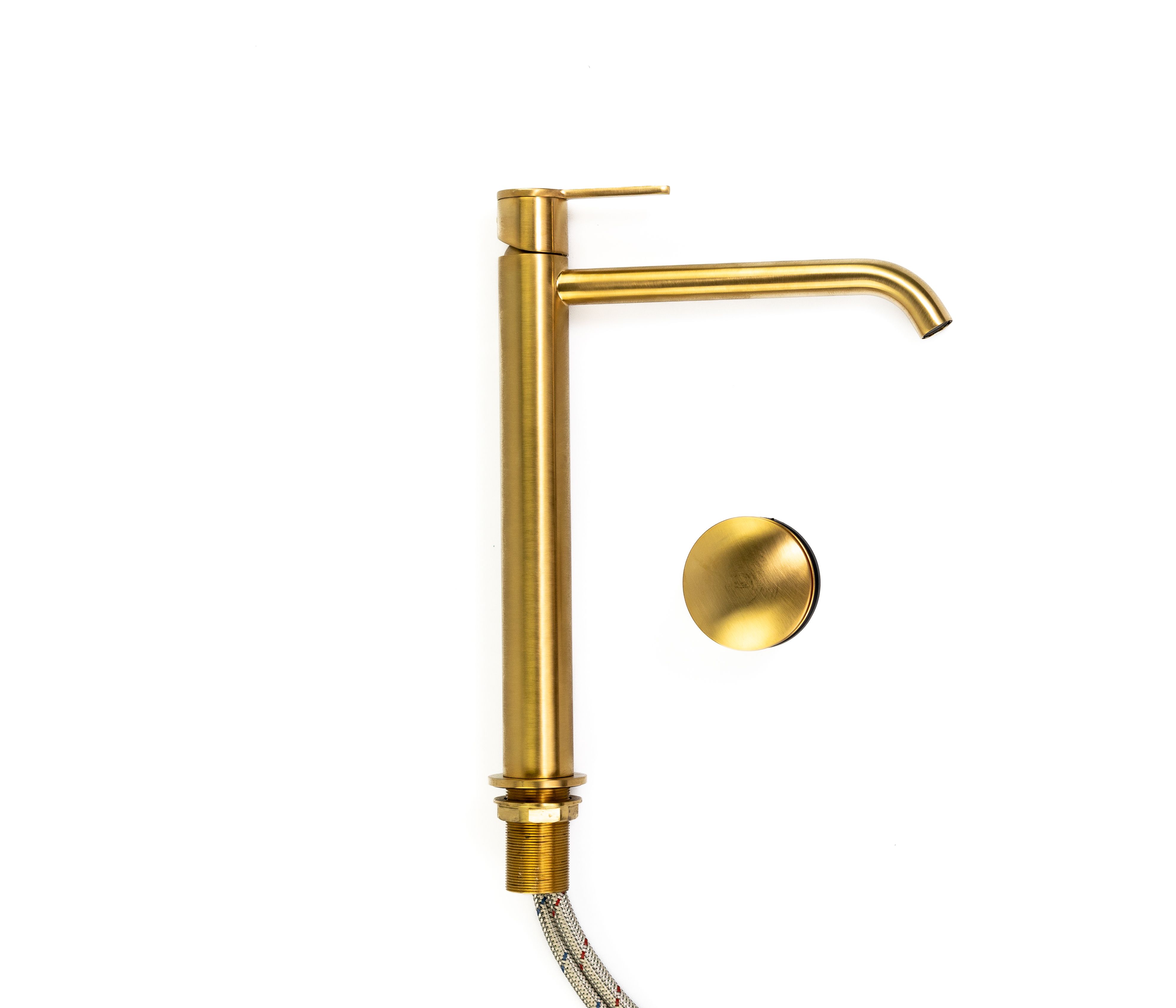 Купить смесители Emmevi Filobrass, высокий однорычажный смеситель для раковины (излив 20 см), с донным клапаном click-clack, цвет брашированное золото оптом Купить смесители Emmevi Filobrass, высокий однорычажный смеситель для раковины (излив 20 см), с донным клапаном click-clack, цвет брашированное золото оптом