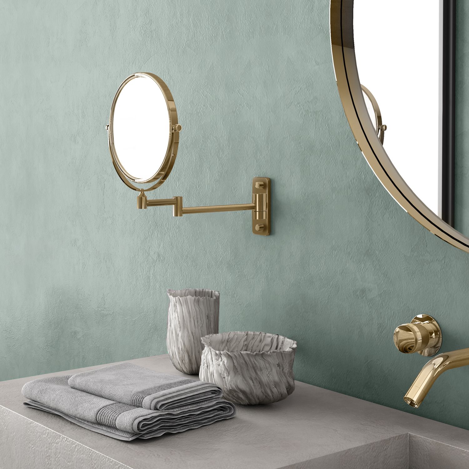 Купить gedy gaia, настенное круглое поворотное косметическое зеркало (3x) со складным механизмом, цвет матовое золото оптом